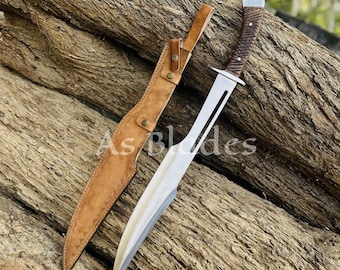 Handmade 27" High Carbon Steel Short Sword | Rosewood Handle, Leather Sheath