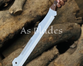 Handmade High Carbon Steel 27" Machete  Engraved Sword Rosewood Handle  Leather Sheath