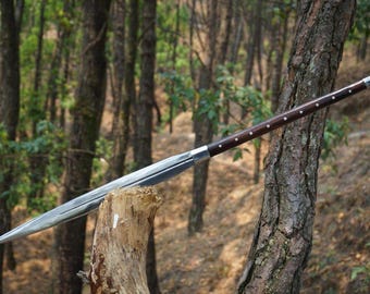 Hand-Forged Carbon Steel Viking Spear Replica | wood Handle, Leather Sheath
