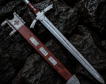 HandForged Medieval Crusader | Longsword Replica | Knight Templar Inspired | Collector Display Piece with decorative scabbad.