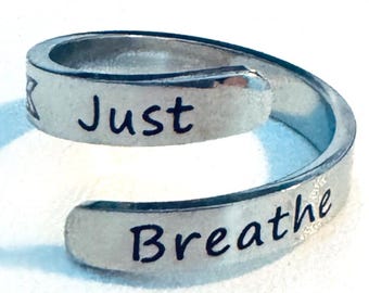 Just Breathe Ring: Stainless Steel Inspirational Jewelry, Size 8