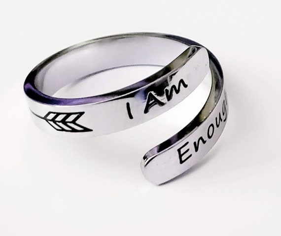 I AM ENOUGH Stainless Steel Ring Inspirational Self-love Gift