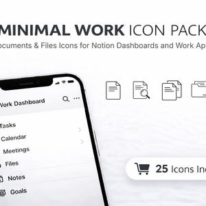 Documents & Files Icons – Curated Minimalist Work Icon Pack | 25 Icons for Notion, Dashboards and Apps