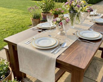 Light French Beige Linen Table Runner, Natural Linen Dining Decor, Boho Farmhouse Wedding Table, Neutral Minimalist Home Gift, Custom Size