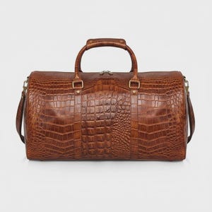 Leather Duffle Bag Crocodile Pattern Travel Gym Weekender Handmade