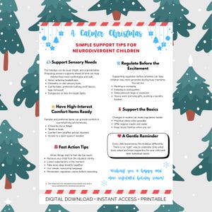 Een rustiger kerst voor neurodivergente kinderen | Afdrukbare zintuiglijke ondersteuning vakantie |  Rustige vakantiegids voor ouders