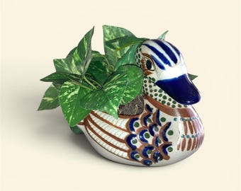 Beautiful Vintage Tonalá Mexican Folk Art Duck Planter — Signed "Mexico Mateos"