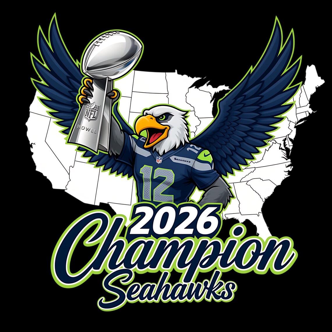 Seattle Football Champion 2026 Hawk Mascot 12th Fan Clipart Digital Il Svr5 