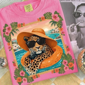 Summer Leopard PNG, Leopard Pool Float Clipart, Tropical Beach Animal Design, Vacation Leopard, Digital Download