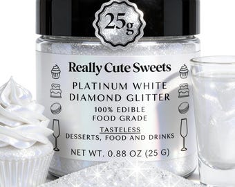 Edible White Diamond Glitter – Luster Dust for Cake & Drink Shimmer (25g Bulk Powder)