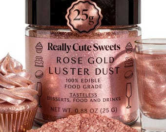 Edible Glitter - Rose Gold Luster Dust for Drinks (25g) – Shimmering dessert + drink decorations