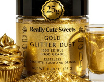 Edible Gold Glitter for Drinks and Luster Dust (25g) – Shimmering dessert + drink decorations