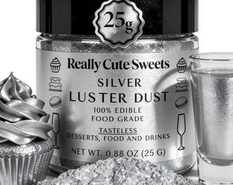 Edible Silver Luster Dust Glitter for Drinks and (25g) – Shimmering dessert + drink decorations