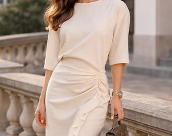 Beige Linen Dress | Minimal Natural Linen Blend Button up Dress Zara  Minimal Tank Dress Boho Dress Small - Etsy
