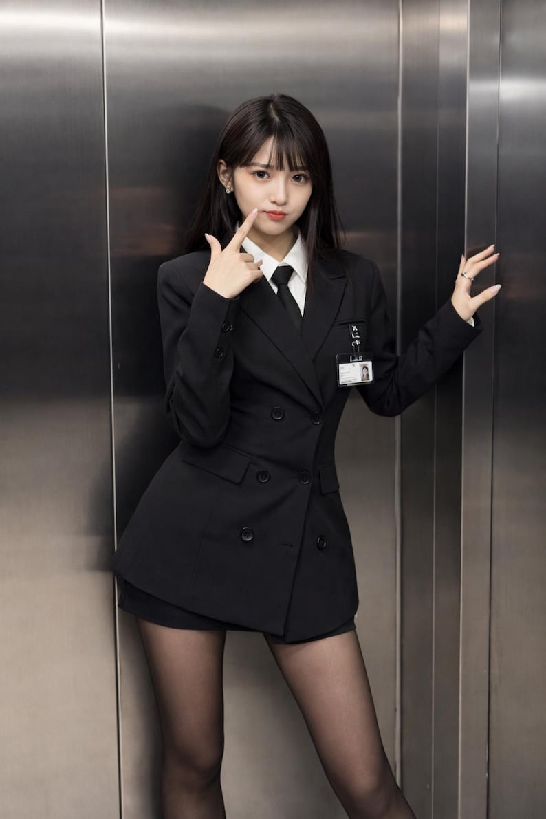 Black 3-Piece Suit Set, Slim Fit Blazer, Mini Skirt, Blouse, Tailored Workwear image 1
