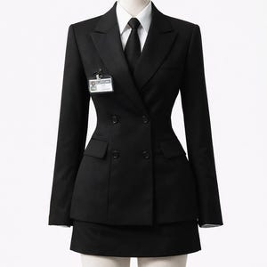 Black 3-Piece Suit Set, Slim Fit Blazer, Mini Skirt, Blouse, Tailored Workwear Sets