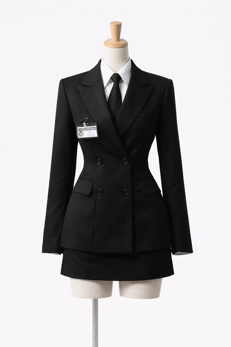 Black 3-Piece Suit Set, Slim Fit Blazer, Mini Skirt, Blouse, Tailored Workwear Sets