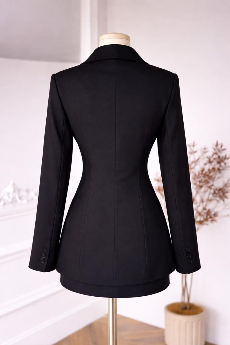 Black 3-Piece Suit Set, Slim Fit Blazer, Mini Skirt, Blouse, Tailored Workwear image 3