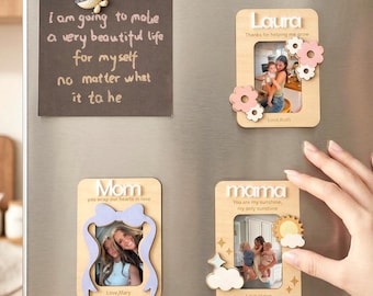 Imán de madera personalizado para nevera, imán de madera grabado, regalo personalizado para mamá, regalo del Día de la Madre, decoración de cocina, regalo familiar