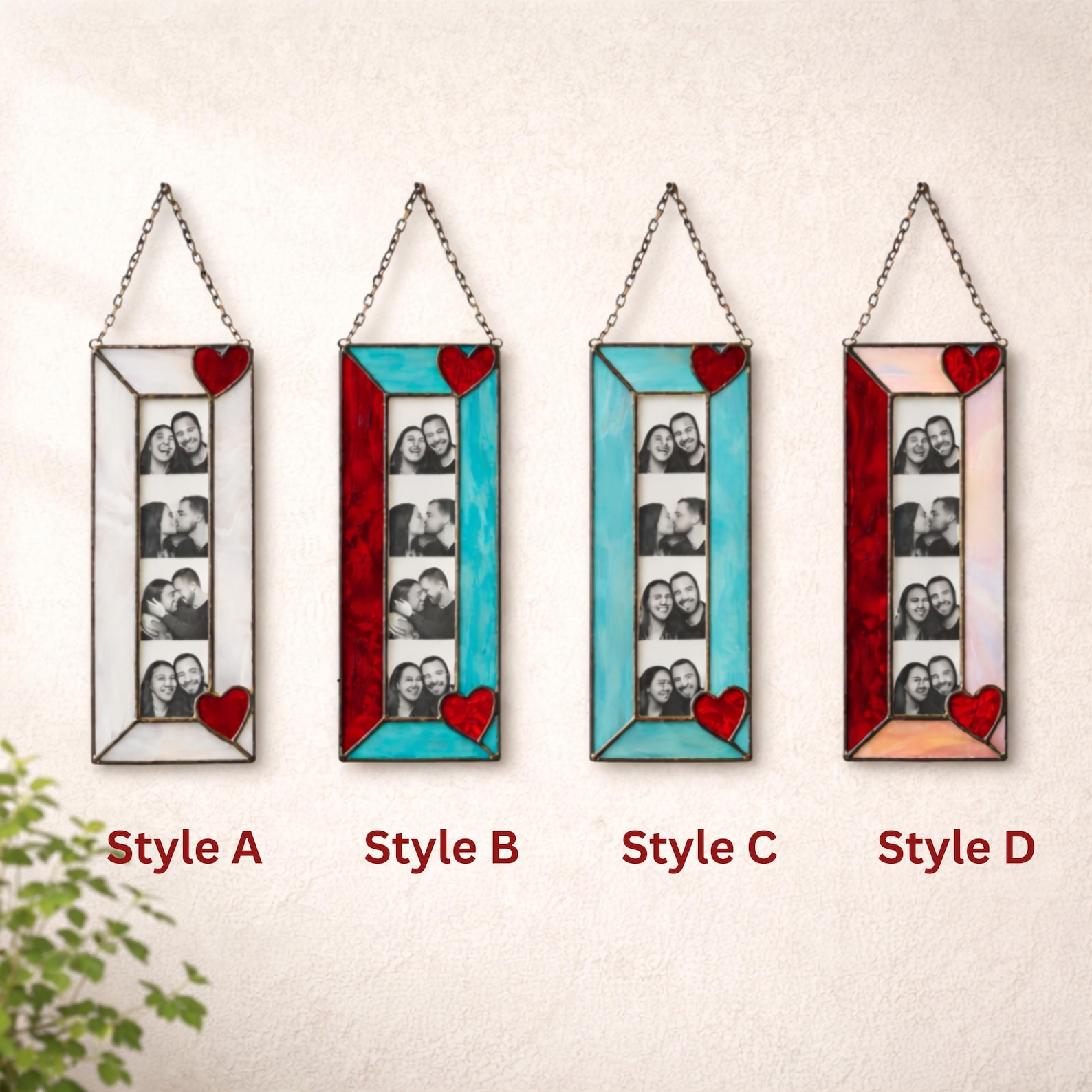 Stained Glass Photobooth Strip Frame 2x8 – Valentine Couple Gift, Handmade Suncatcher Photo Booth Strip