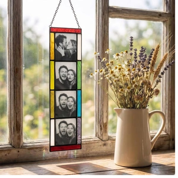 Stained Glass Photobooth Strip Frame – Colorful Handmade Suncatcher, Unique Couple Gift