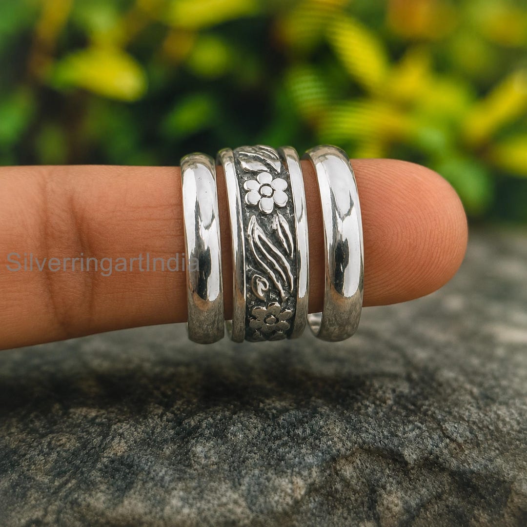 Minimalist Stackable Rings Sterling Silver 3 Stackable Rings Set, Thin Textured Stacking Ring ...
