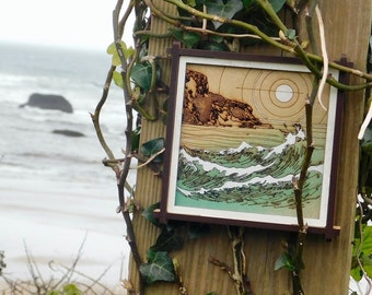 Mawgan Porth ‘The Great Wave’ square lasercut painting MDF
