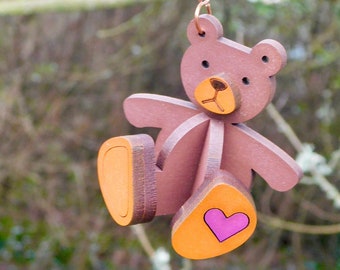 Love is in the Bear! Teddy bear & Heart.  Lasercut, hanging, Valentine decoration/ornament, gift.