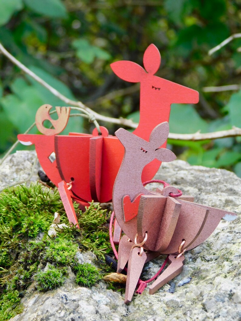 Dancing deer family, hanging Christmas decorations, laser cut / lasercut mdf mummy & baby*