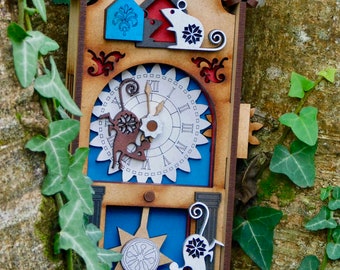 hickory dickory dock clock mice decoration automata laser cut / lasercut MDF