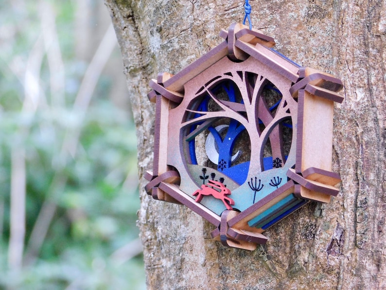 Hanging Hexagons: Seas, Trees & Cornish Cathedrals wave, woodland walk, engine house ornament, laser cut image 7