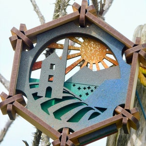 Hanging Hexagons: Seas, Trees & Cornish Cathedrals wave, woodland walk, engine house ornament, laser cut Cornish Cathedrals