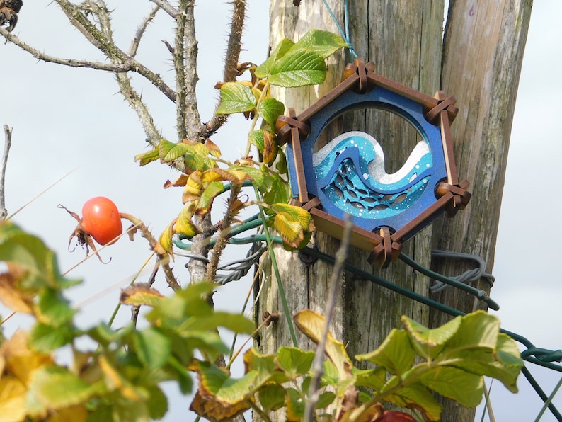 Hanging Hexagons: Seas, Trees & Cornish Cathedrals wave, woodland walk, engine house ornament, laser cut Seas