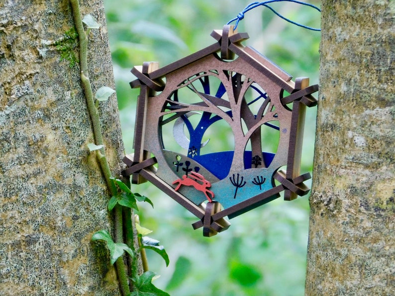 Hanging Hexagons: Seas, Trees & Cornish Cathedrals wave, woodland walk, engine house ornament, laser cut Trees