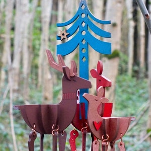 Dancing deer family, hanging Christmas decorations, laser cut / lasercut mdf family with tree