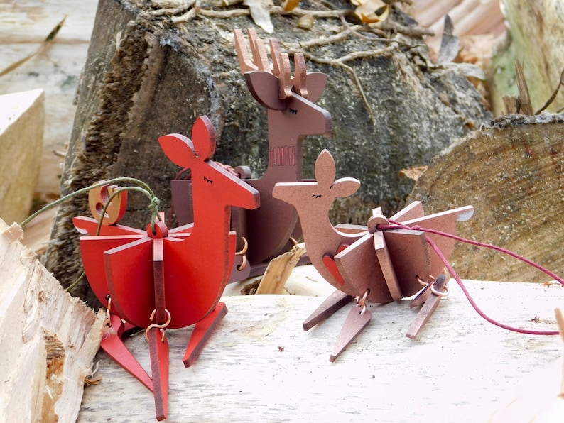 Dancing deer family, hanging Christmas decorations, laser cut / lasercut mdf mummy daddy & baby