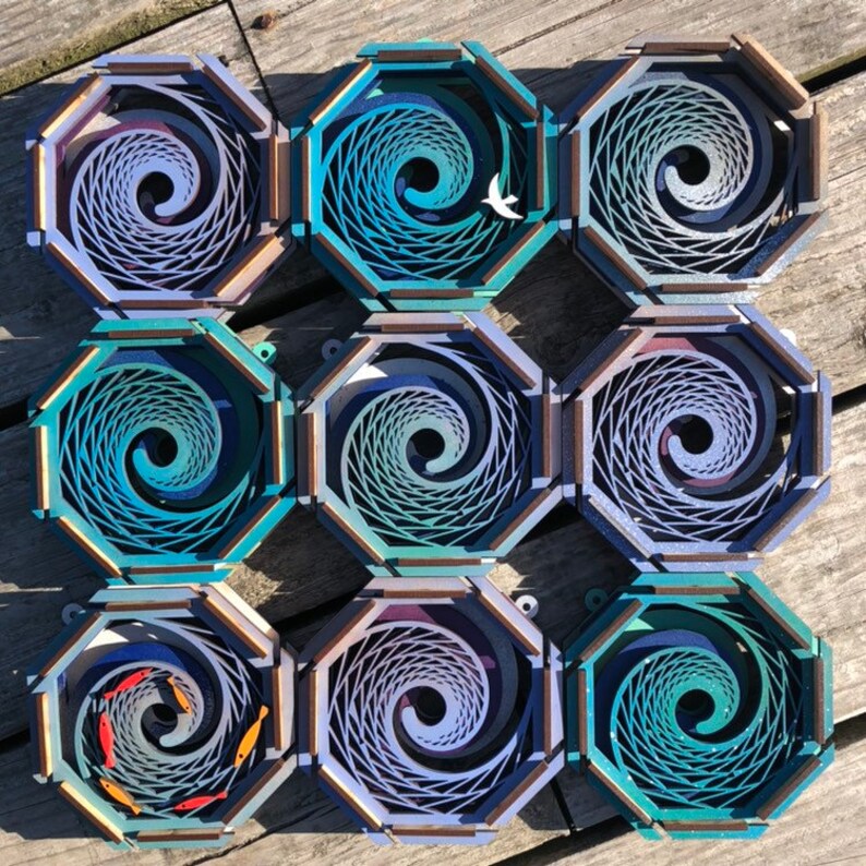 Wave, Octagon, Geometric, Layered Decoration, Laser Cut / Lasercut Mdf ...