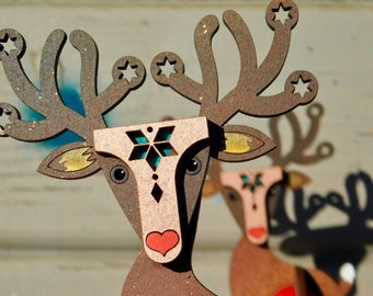 Chris Moose christmas reindeer freestanding decoration, laser cut lasercut mdf