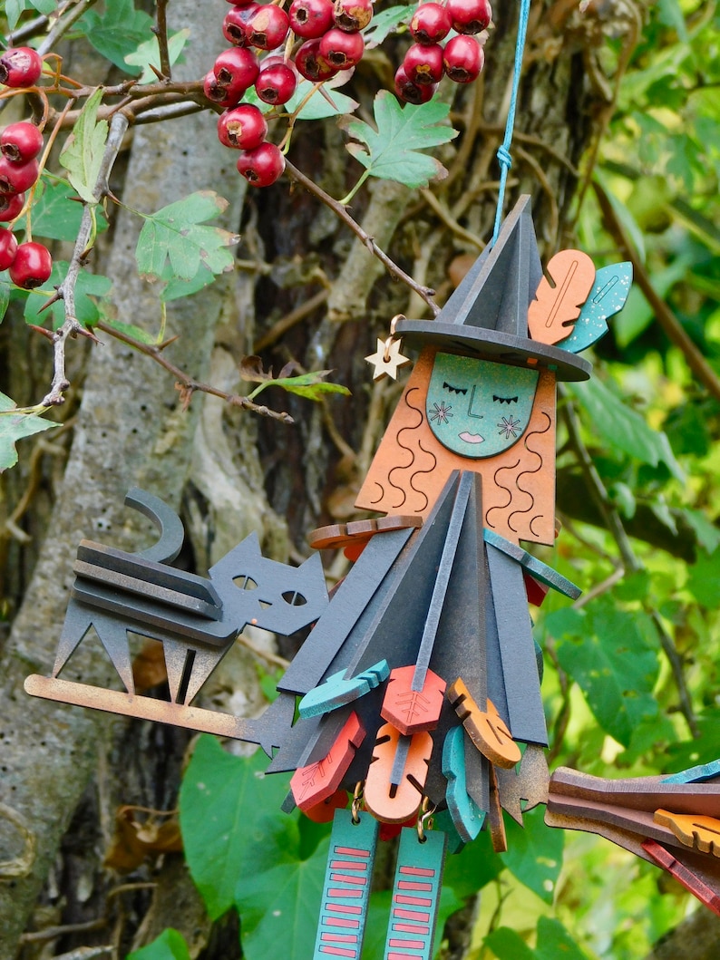 Cornish Halloween Witches, with or without broom, laser cut / lasercut mdf Mabyar w/broom