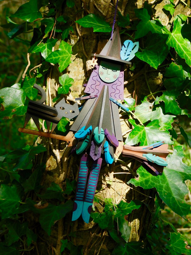 Cornish Halloween Witches, with or without broom, laser cut / lasercut mdf Brini Crow w/broom