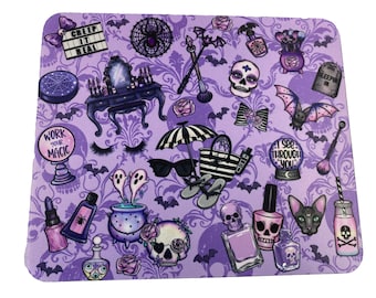 Gothic Purple Mouse Pad – Velvet Macabre Skull & Bat Desk Decor