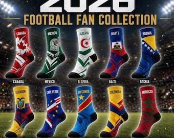 Calcetines personalizados de fútbol 2026, calcetines personalizados para la Copa Mundial, Torneo Mundial de Fútbol 2026, calcetines deportivos, Día del Partido Internacional Ecuador-Bosnia-Marruecos
