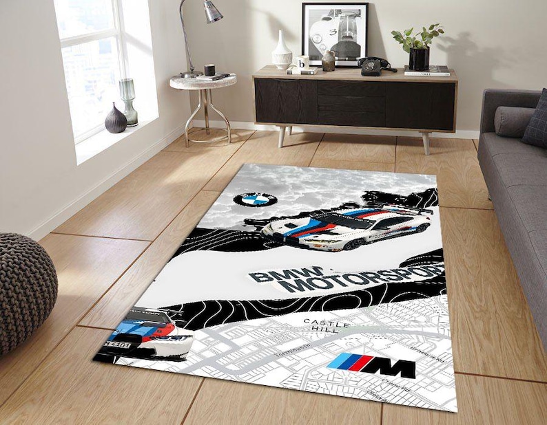 BMW Motorsport Racing Car Rug, Luxury Track Car Carpet, Performance ...