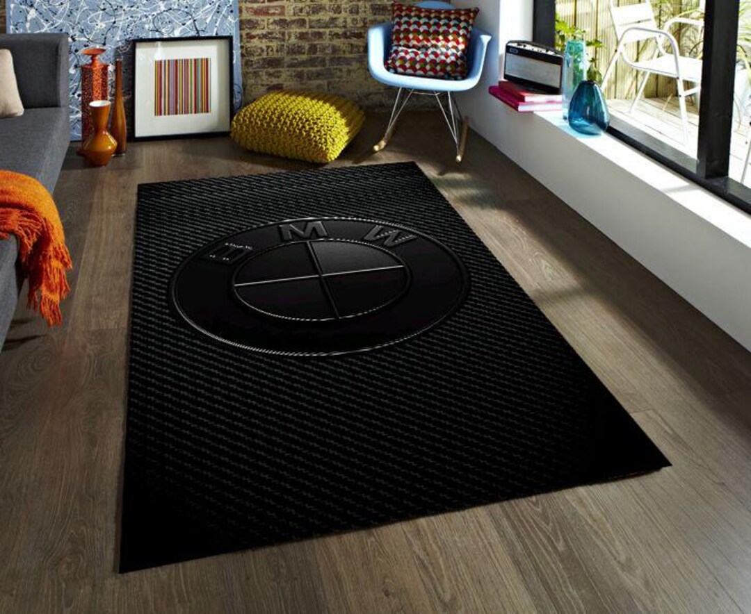 Car Brand Rug BMW Carbon Fiber Logo Rug, Black Luxury Car Carpet, Motorsport Style ...