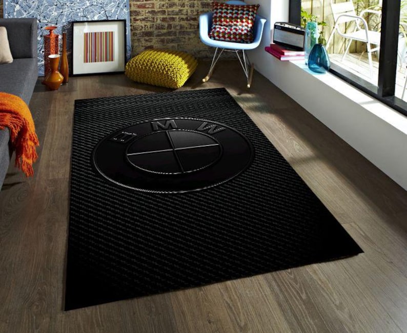 Rectangular Rug Emblem BMW Carbon Fiber Logo Rug, Black Luxury Car Carpet, Motorsport Style ...