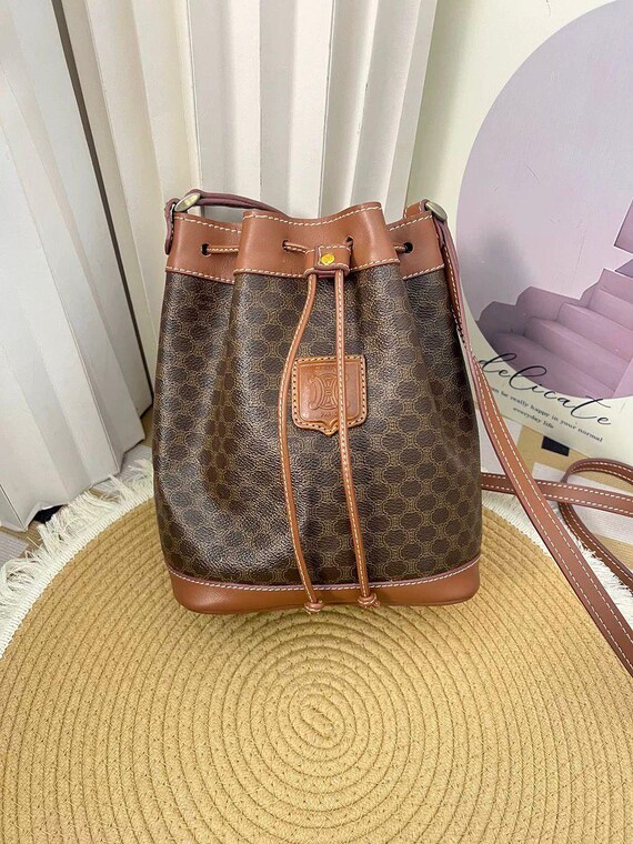 Authentic Vintage Céline Drawstring Bucket Bag | Brown  display picture 3