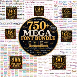750 Plus Mega Font Bundle Script Fonts Handwritten Fonts Signature Font Calligraphy Font TTF OTF Cricut Fonts Instant Download