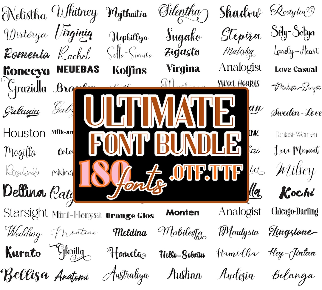 Ultimate Fonts Bundle: 180 Display, Cursive, Script, Calligraphy ...