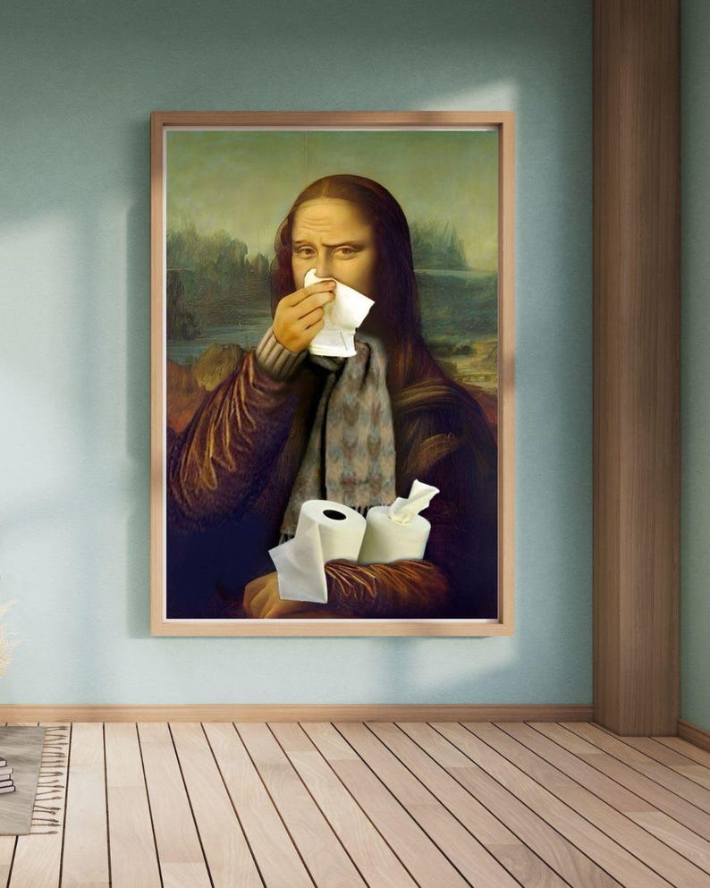 Funny Mona Lisa Bathroom Wall Art | Classic Art Parody | Humorous ...