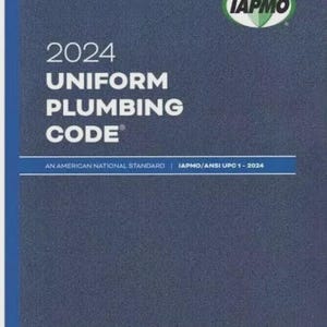 May include: A navy blue book cover with the text "2024 UNIFORM PLUMBING CODE" in white. The IAPMO logo is in the upper right corner. The text "AN AMERICAN NATIONAL STANDARD" is at the bottom.